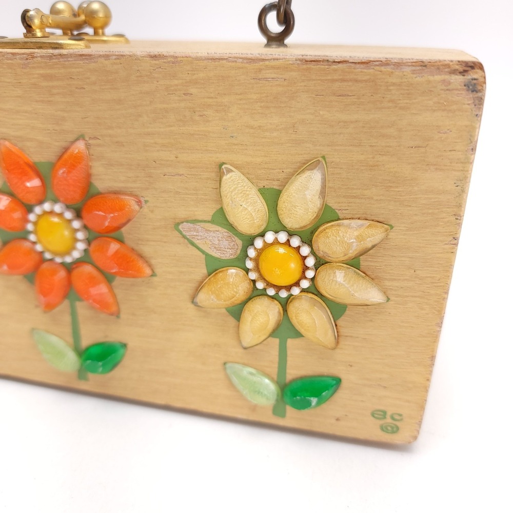 Enid Collins Of Texas 1960's Wood Box Purse "mira flores" Boho‎ Vintage Handbag - Picture 3 of 11